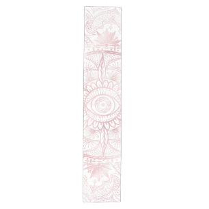 Chemin De Table Moyen Elégant Rose Blanc Or Oeil Soleil Lune Mandala