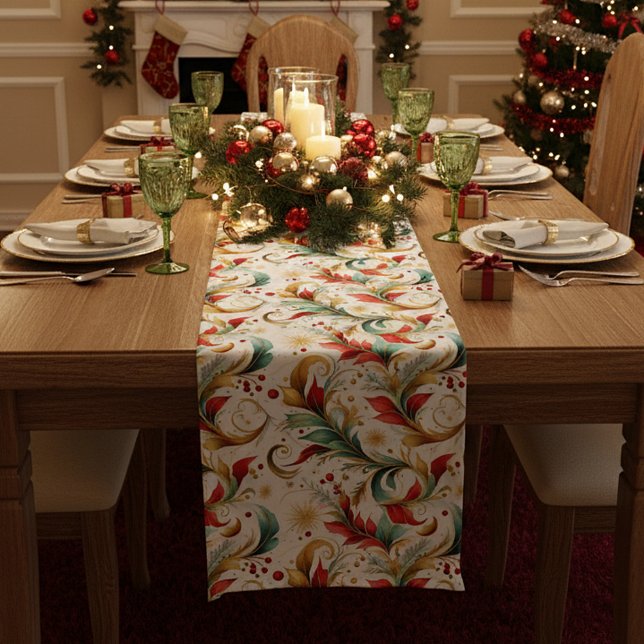 Chemin De Table Moyen Fleurs de Noël tourbillonnantes (Créateur téléchargé)
