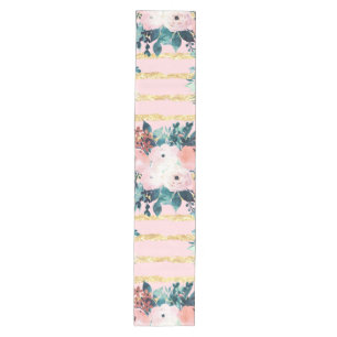 Chemin De Table Moyen Fleurs roses Peinture Gold Stripes Girls Design