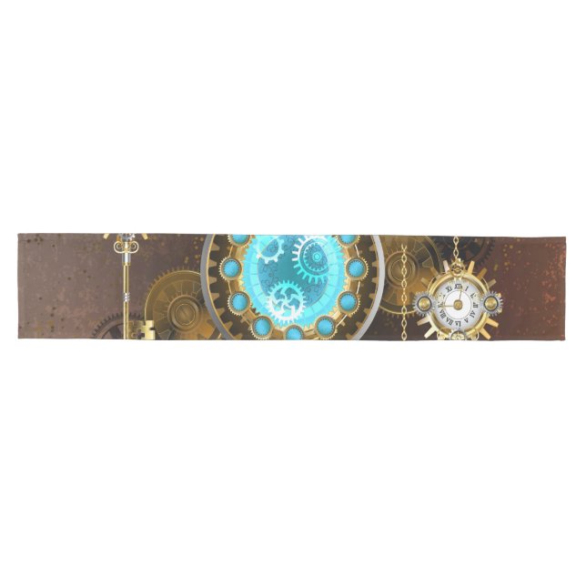 Chemin De Table Moyen Fond rouillé Steampunk avec verres turquoise (Horizontal)