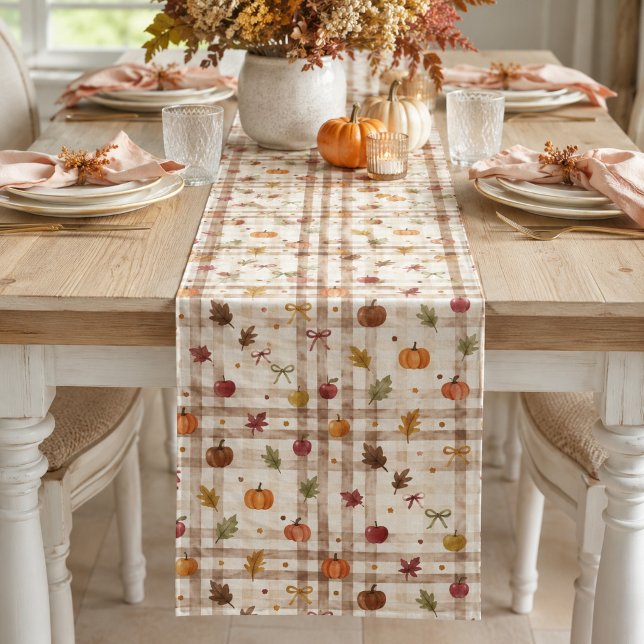 Chemin De Table Moyen Gingham automnal aquarelle pour l'automne (Créateur téléchargé)
