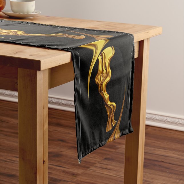 Chemin De Table Moyen Gold Black Monochrome Opulent Swirl Liquid Designe (In Situ)
