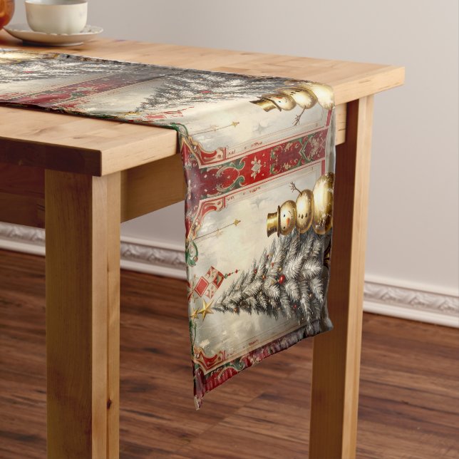 Chemin De Table Moyen Gold Snowman Christmas Tree Table Runner (In Situ)