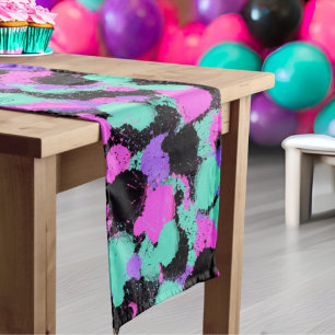 Chemin De Table Moyen Grunge Paint Splatter rose pourpre Turquoise Anniv