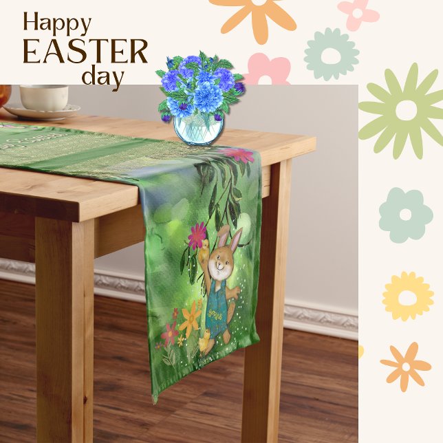 Chemin De Table Moyen Illustration adorable du lapin de Pâques (Adorable Easter Bunny Illustration Medium Table Runner (Front )