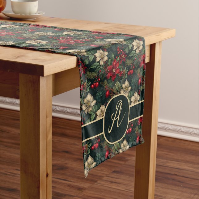 Chemin De Table Moyen Joli monogramme Noël chinoiserie florale (In Situ)