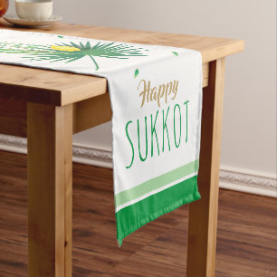 Chemin De Table Moyen Joyeux Sukkot Lulav et Motif d'aquarelle Etrog