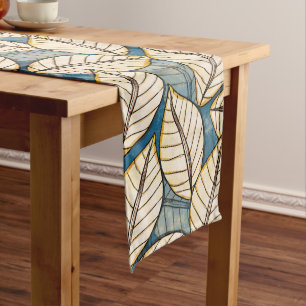 Chemin De Table Moyen Jungle moderne Big Feuille tropicale Bleu et beige