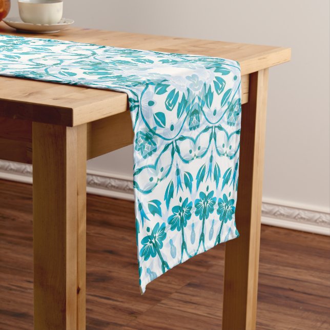 Chemin De Table Moyen Mandala Floral Bleu Turquoise (In Situ)