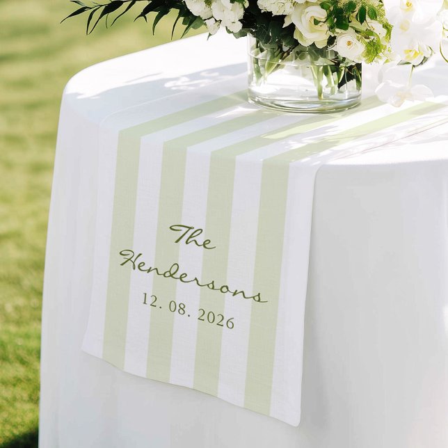Chemin De Table Moyen Mariage à rayures vert olive (Créateur téléchargé)