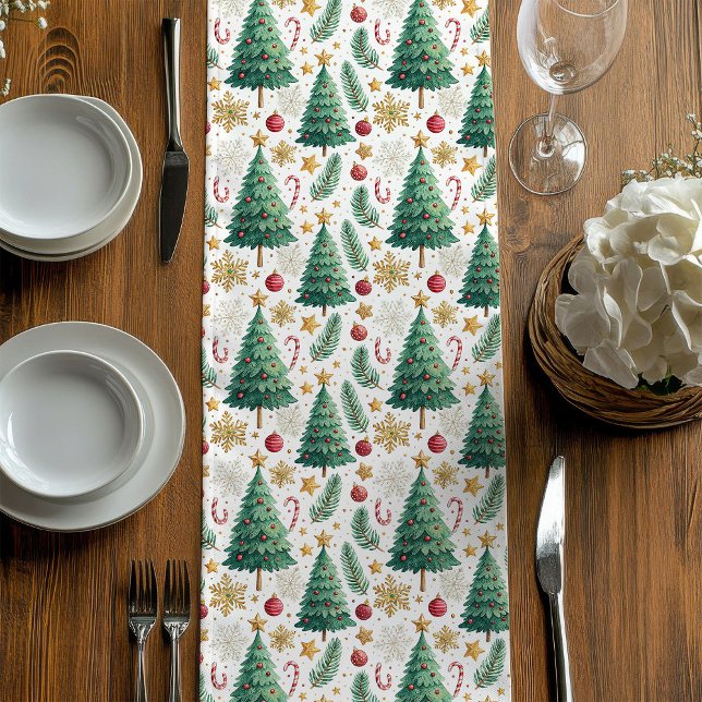 Chemin De Table Moyen Modern Christmas Trees Red and Gold Dining Runner (Modern Christmas Trees Red and Gold Dining Runner)