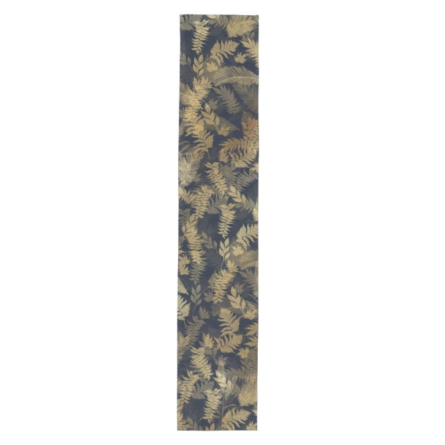 Chemin De Table Moyen Moderne Tropical Gold Foliage Motif bleu (Devant)