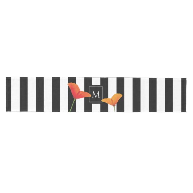 Chemin De Table Moyen Monogramme à rayures noires chic (Horizontal)