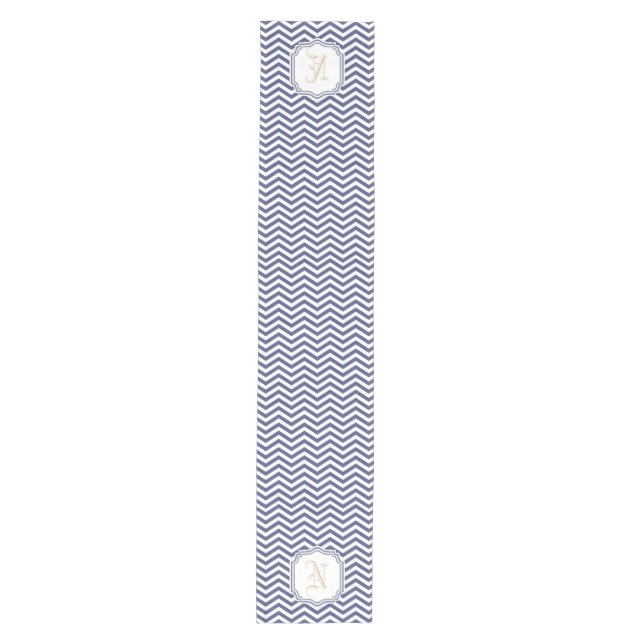 Chemin De Table Moyen Monogramme Chevron Marine Navy (Devant)
