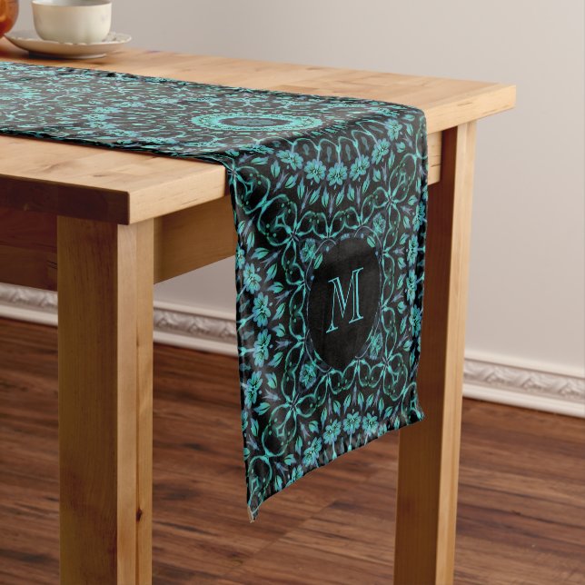 Chemin De Table Moyen Monogramme Mandala Sarcelle Foncé (In Situ)