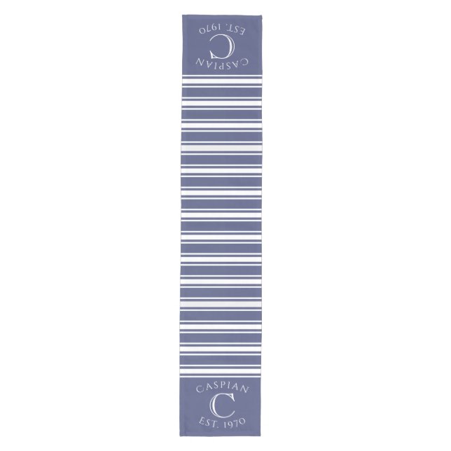 Chemin De Table Moyen Monogrammed Double Striped | Navy Blue  (Devant)
