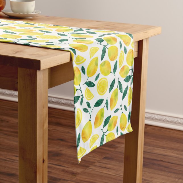 Chemin De Table Moyen Motif citron jaune aquarelle (In Situ)