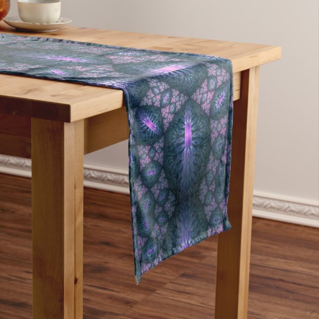 Chemin De Table Moyen Motif d'art fractal 3D turquoise violet rose (In Situ)