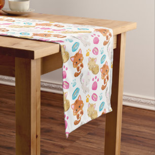 Chemin De Table Moyen Motif De Chats, Chats Mignons, Kitty, Chatons, Paw