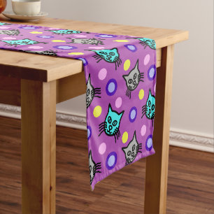 Chemin De Table Moyen Motif de chats mignons en Violet Moyenne Table Run