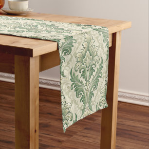Chemin De Table Moyen Motif de fleurs botaniques vintage vert et beige