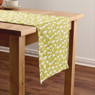 Chemin De Table Moyen Motif de marguerites florales or foncé et vert oli