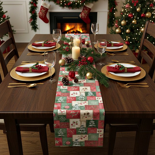 Chemin De Table Moyen Motif de Noël en patchwork de campagne (Créateur téléchargé)