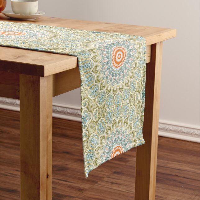 Chemin De Table Moyen Motif Mandala orange et Turquoise avec accents or (In Situ)