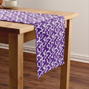 Chemin De Table Moyen Motif Répéteur de corail biologique blanc et viole