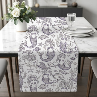 Chemin De Table Moyen Motif Sirène Bleue Vintage et Vie Marine