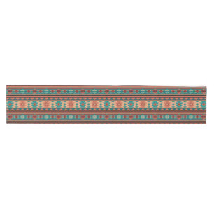 Chemin De Table Moyen Motif Tribal Sud-Ouest Turquoise Terracotta