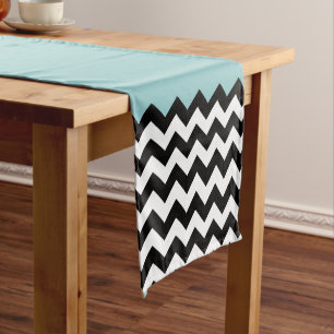 Chemin De Table Moyen Motif Zigzag noir et blanc, Chevron, Bleu
