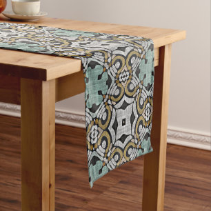 Chemin De Table Moyen Mustard Brown Turquoise vert gris noir tribu Art