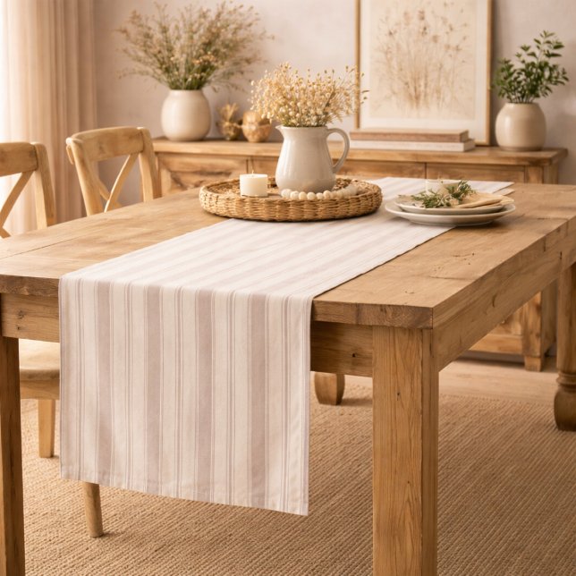 Chemin De Table Moyen Neutral Rustic Farmhouse Striped Beige & Taupe (Créateur téléchargé)