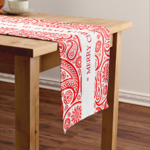 Chemin De Table Moyen Noël rouge et blanc vintage paisley motif