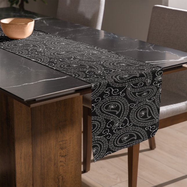 Chemin De Table Moyen Noir & Blanc Elegant Damask Motif Floral (Créateur téléchargé)