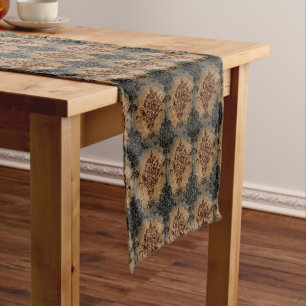 Chemin De Table Moyen Noir vintage et rouille de damassé sur le gris et