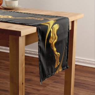 Chemin De Table Moyen Or Noir Monochrome Luxueux Tourbillon Liquide Desi