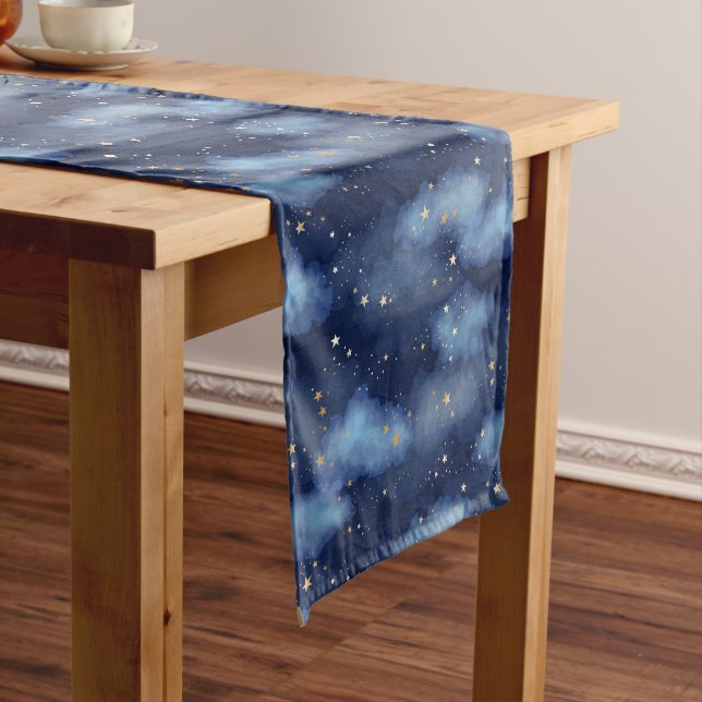 Chemin De Table Moyen Parties scintillant Gold Stars Dark Blue Sky Motif (In Situ)