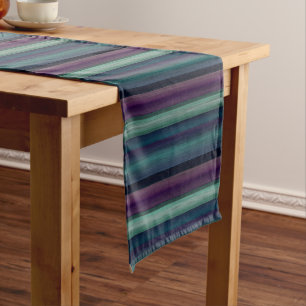Chemin De Table Moyen Purple Turquoise Bleu Vert Aquarelle Rayures Motif