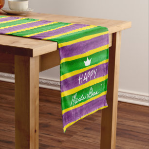 Chemin De Table Moyen Rayures pourpres peintes à la main d'or vert de
