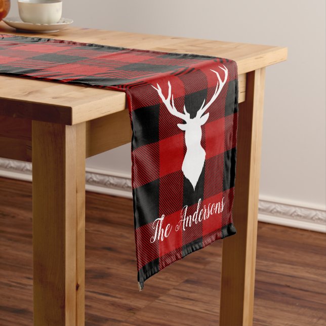 Chemin De Table Moyen Red Buffalo Plaid & Deer | Nom personnel Cadeau (In Situ)