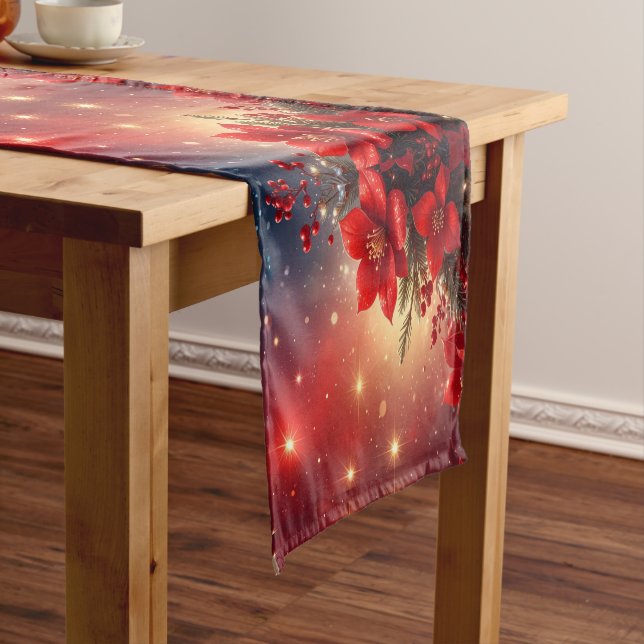 Chemin De Table Moyen Red Christmas Floral Holiday Table Runner (In Situ)