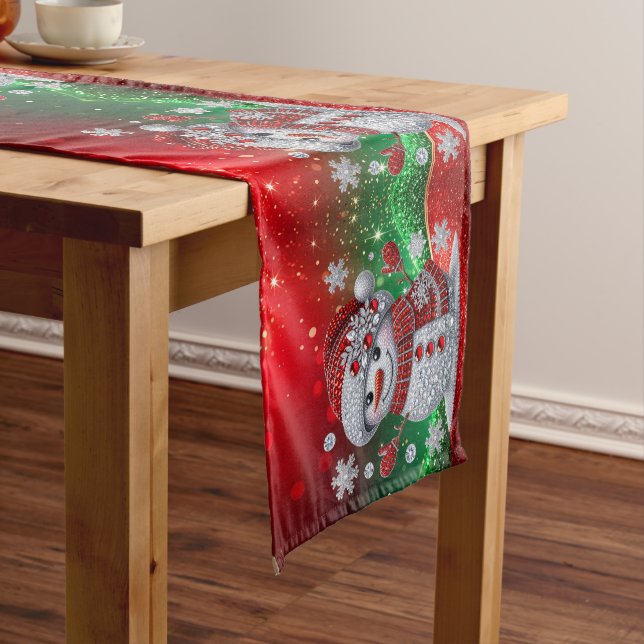 Chemin De Table Moyen Rhinestones Snowman Holiday Table Runner (In Situ)