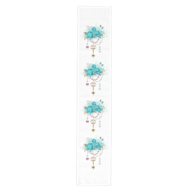Chemin De Table Moyen Roses turquoise avec touches (Devant)