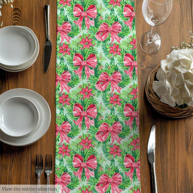 Chemin De Table Moyen Runner de Noël magenta vert enjoué et pré-chic (Playful magenta green preppy Christmas runner)