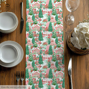 Chemin De Table Moyen Runner de Noël magenta vert enjoué et prépaillé