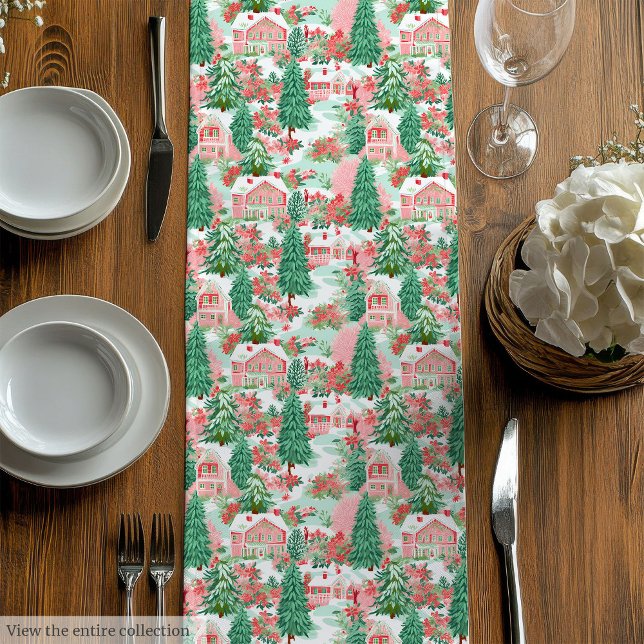 Chemin De Table Moyen Runner de Noël magenta vert enjoué et prépaillé (Playful magenta green preppy Christmas runner)