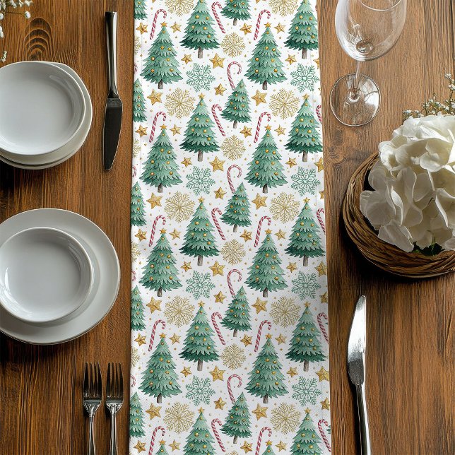 Chemin De Table Moyen Sapins de Noël Élégants Tapis de Table de Fêtes Cl (Add timeless holiday charm to your dining space with this classic Christmas table runner featuring C)