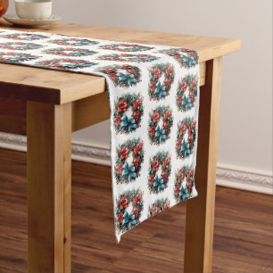 Chemin De Table Moyen Serre de pin à fleurs rouges et Motif creux